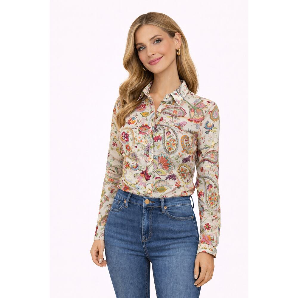Izod Paisley Button Down Shirt Multi Color Lightweight Cotton EUC Size Small